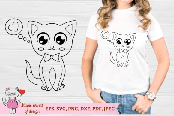 Outline Kitten SVG: Graphics for T-Shirt Designs
